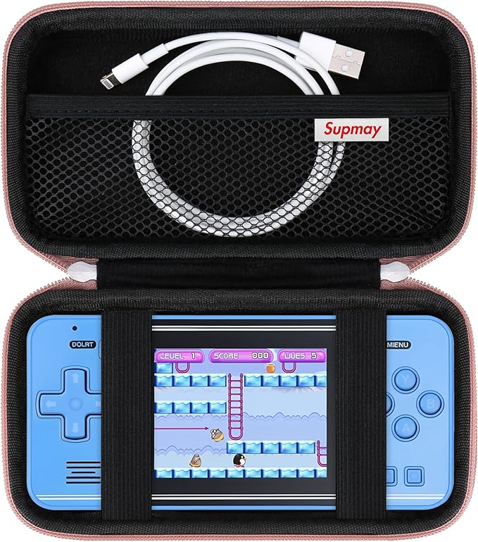 Supmay Carrying Case Compatible with Voichic 32 Bit Handheld Game Console for Kids Adults, Preloaded 135 Retro Portable Gaming Player Storage Holder Travel Bag with Mesh Pocket for USB Cable,Rose Gold