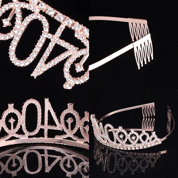 CIEHER 40th Birthday Crown + Sash + Pearl Pin Set for Women, Tiara, Gifts for Friends, Party Decorations & Favors