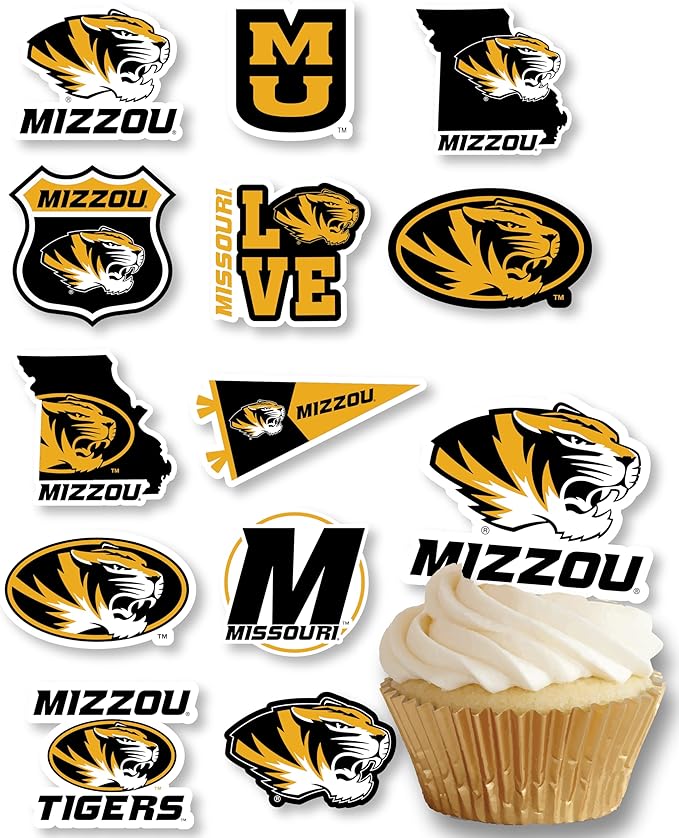 University of Missouri Cupcake Topper Party Supplies for Football, Birthday, Graduation Party Decorations (24 Pieces) (Mizzou Tigers)