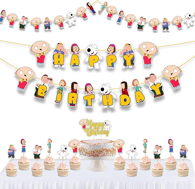 "Stewie Grifin Theme Birthday Party Supplies – Funny Cartoon Baby Character Decorations & Adults – Includes Party Banner, Cake Topper, Cupcake Toppers, & Table Décor for Birthday Celebrations"