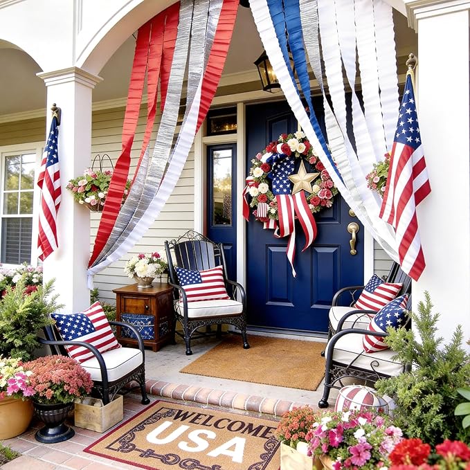 NICROLANDEE Patriotic Decorations - 8 Rolls Red White Blue Crepe Paper Streamers Tassels Streamer Paper for 4th of July Decorations Independence Day Memorial Day American Theme Party Decorations
