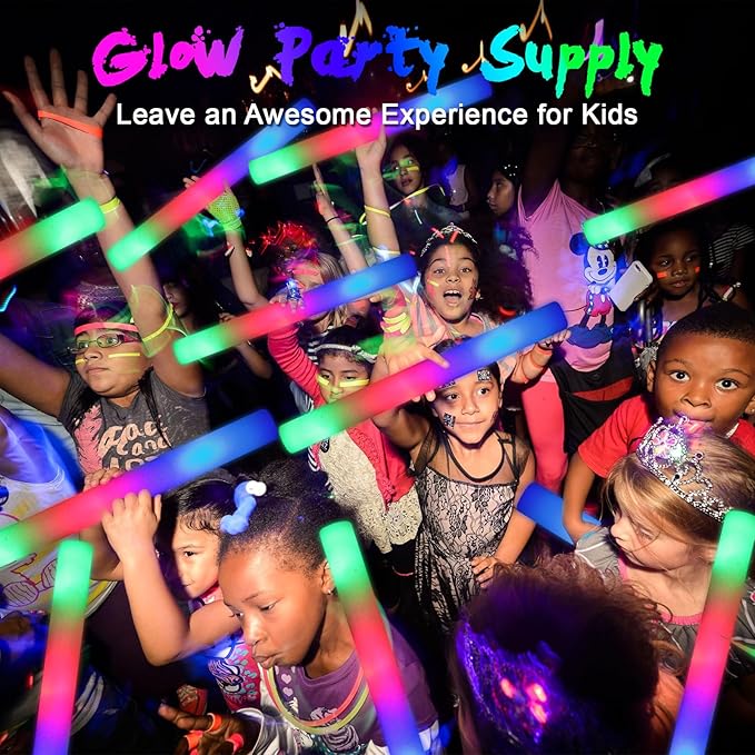 155 Foam Glow Sticks Bulk, Foam Light Up Sticks, Bulk Glow Sticks, LED Foam Sticks with 3 Mode Colorful Flashing,Glow in the Dark Party Supplies for Wedding, Birthday, Concert, Raves, New Year