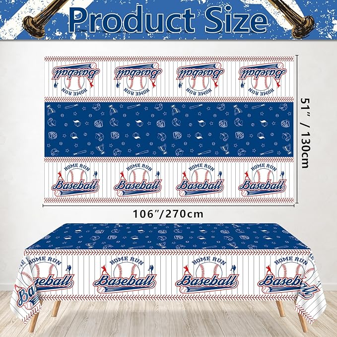 4 Pcs Baseball Tablecloths, Plastic Table Covers Rectangular Table Cloth for Sports Event Birthday Party Decorations, 51x106 Inch