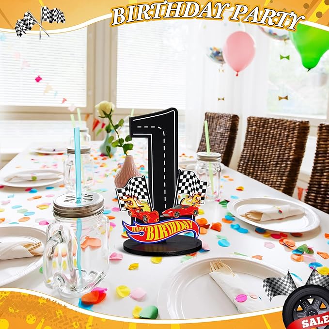 Race Car 1st Birthday Number Sign Centerpiece Race Car Theme 1st Birthday Party Supplies Wooden Table Decoration Photo Props for Boys One Year Old