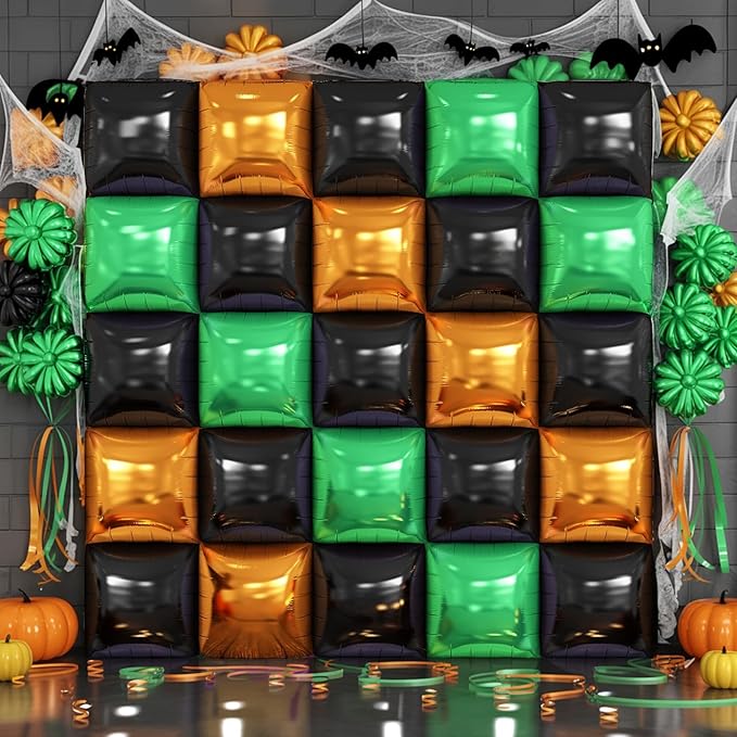 Black Orange Green Foil Balloon Wall,25Pcs Double Sided Balloons Backdrop Helium Polyester Balloon Tunnel Arch Garland Kit for Halloween Birthday Bridal Anniversary Baby Shower Party Decorations