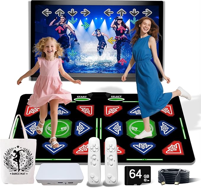 HDMI Dance Mat with Upgraded 64GB Memory Card,1000 Games,885 Songs and 81 MTVs;Features Dance,Yoga,Aerobics,Running,Sports and Puzzle Game Modes Flannel Material.A for Kids.