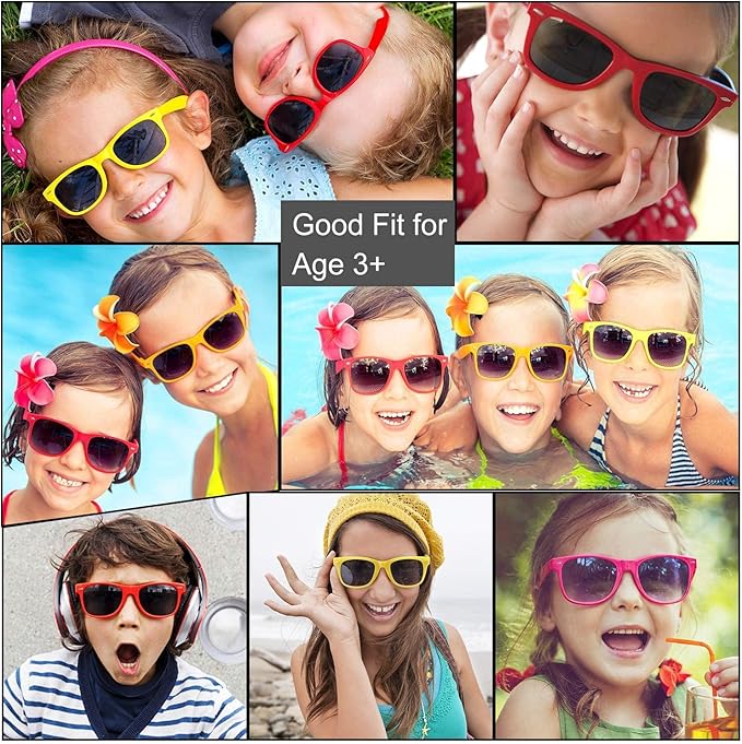 GINMIC Kids Sunglasses Party Favors, 12Pack Neon Sunglasses for Kids, Boys and Girls, Great Gift for Birthday Party Supplies, Beach, Pool Party Favors, Fun Gift, Party Toys