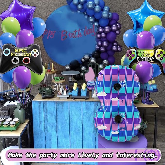 Video Game Theme Birthday Party Number Balloons Piñata Gaming Party Decor Balloons Large Number Balloons for Kids Battle Boys Birthday Party Decoration Supplies(Number 8 Set)