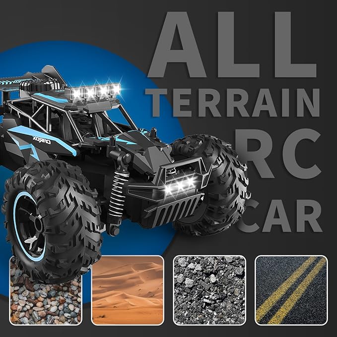 Carox Remote Control Car, 2.4GHz 25KM/H High Speed RC Car, 1:18 Off-Road Monster Truck with LED Lights and 1800mAh Rechargeable Battery – Ideal Gift for Boys 6+