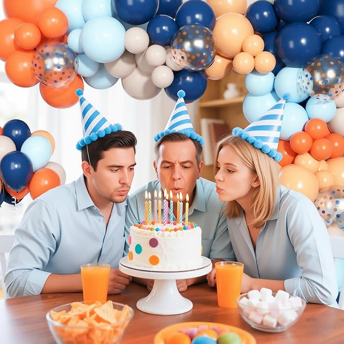 170Pcs Blue and Orange Balloons Arch Garland Kit, Navy Light Blue Orange Beige Confetti Balloons for Engagement Wedding Cartoon Dog Themed Birthday Party Decorations Supplies
