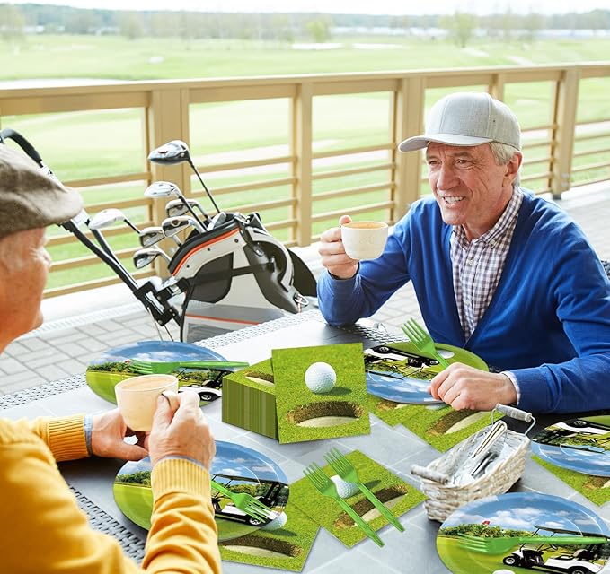 96 Pcs Golf Party Supplies Paper Plates Napkins Golf Party Birthday Tableware Set Decorations Favors for Men Women Serves 24