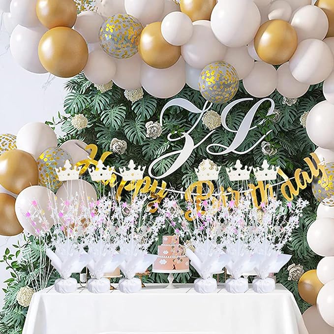 6 Pack Metallic Foil Spray Centerpiece Star Table Decoration Burst Table Centerpieces for Birthday Wedding Anniversary Graduation Holiday Party Supplies Decor (White Crown)