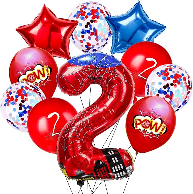 Cartoon Hero 40 Inch Red and Blue Spider Theme Number Foil Birthday Decoration Balloons, Cartoon Party Birthday Supplies, Number large Balloons for Spider Theme Party (2)