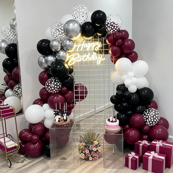 FunHot Maroon Balloons, 50 Pcs Burgundy Black Balloon, 12 Inch Burgundy Metallic Silver Confetti Latex Balloons for Birthday Wedding Baby Shower Bridal Shower Graduation Anniversary Party Decorations