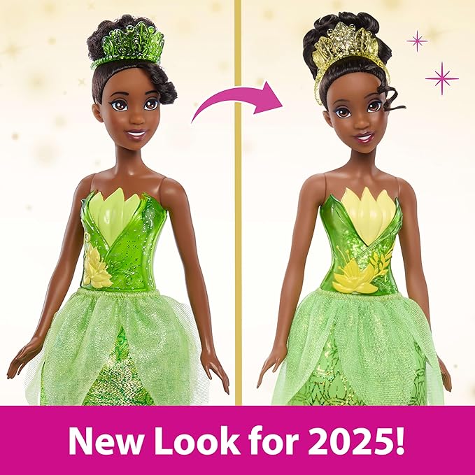 Mattel Disney Princess Tiana Doll in Sparkling Fashion with Removable Skirt, Tiara and Shoes, Posable & Collectible, Inspired by Movie