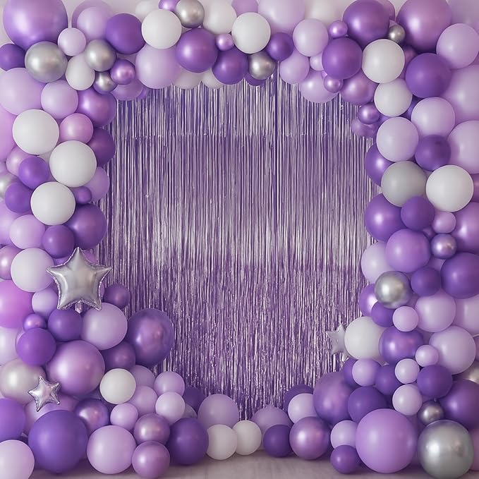 3.3 x 6.6 ft Foil Fringe Backdrop Curtains, Tinsel Streamers Party Decorations, Fringe Backdrop for Birthday, Baby Shower, Gender Reveal, Graduation (9, Light Purple)