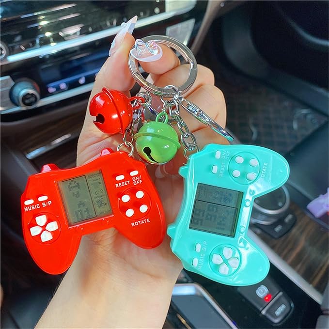 Retro Classic Game Console Pendant Keychain Playable Electronic Miniature Handheld Mini Games Machine with Keychain Ring Gift (O5)