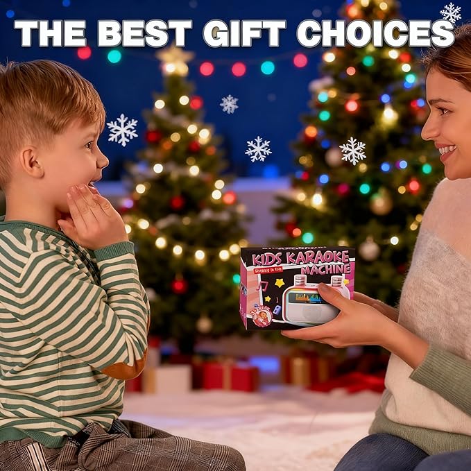 Mini Karaoke Machine Toys Gifts for Kids Girls Age 3-12+, Tnvee Portable Bluetooth Speaker with 2 Wireless Microphones, Funny Toddler Singing Karaoke for Birthday, Family, Home Party - Black
