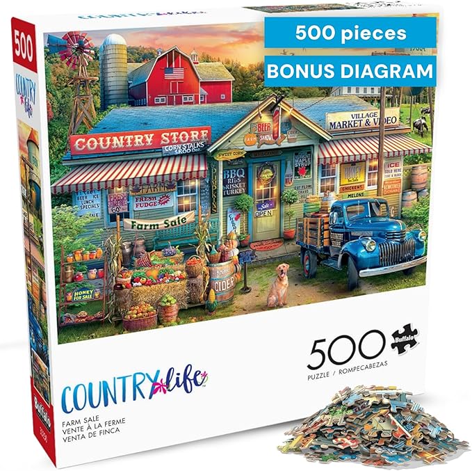 Puzzles for Adults 500 Pieces – Buffalo Games Country Living: Farm Life by Eduard, Nostalgic 500 Piece Jigsaw Puzzle for Adults with Poster, Premium Puzzle Made in The USA