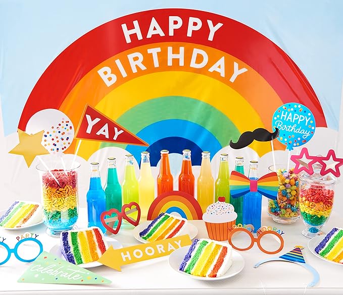 American Greetings Rainbow Birthday Party Supplies, Photo Booth Kit (32-Pieces)