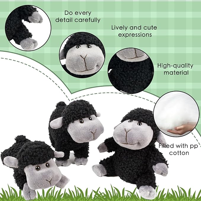 Tiny Heart Black Sheep Lamb Plush Toys Kawaii Stuffed Animal for Kids for Toddlers 1-3 Years Boys Girls Soft Washable No Small Parts Birthday Gift Home Decor Cuddly(Sitting Position)
