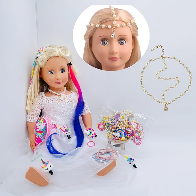 18 inch Doll Hair Accessories for American OG Dolls Hair Brush Rainbown Unicorn Kit Accessories Girl Dolls-Shaped Head Children's Gift（No Doll）