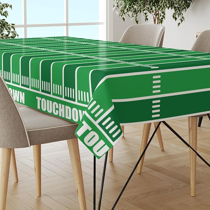 Football Tablecloth 54×108 Inch, Green Field Plastic Table Cover with Soccer Ball, Waterproof Disposable Table Cloth for Sports Theme Birthday Party, Sport Theme Party Supplies