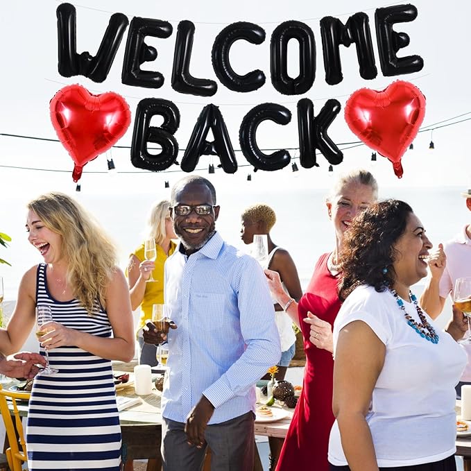 TONIFUL Welcome Back Balloons,16 Inch Black Welcome Back Foil Balloons Banner Welcome Back Party Decorations for Homecoming Party Decorations House Warming Party Family Gathering Supplies