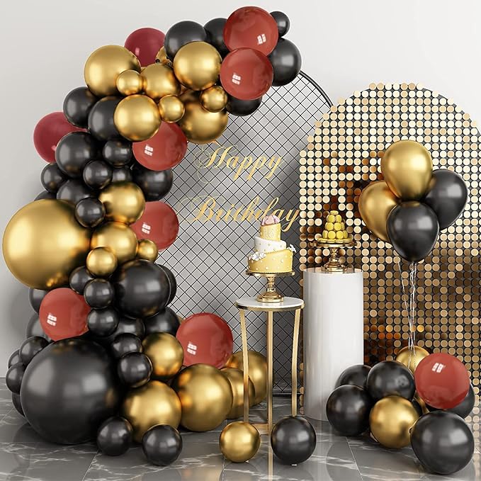 Black Burgundy Gold Balloon,50pcs 12inch Metallic Gold Wine Black with Print Balloons for Boys Girls Magical Wizard Party Birthday Decorations Birthday Balloons Baby Shower Party Supplies