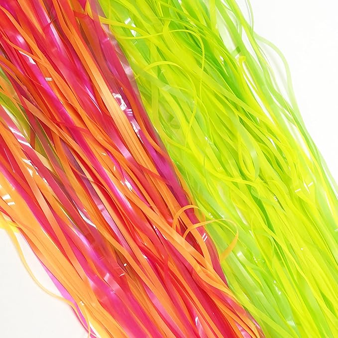 Glow in The Dark Tinsel Curtains 4 Pack - Neon Party Decorations 3.3x6.6ft UV Reactive Fluorescent Macaron Backdrop for Neon, Pride, Birthday Decor, Double Colors & Quantity, Pre-Taped, Waterproof