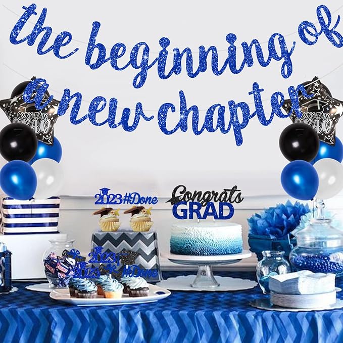 BEISHIDA Glitter Blue The Beginning of A New Chapter Banner, Farewell party decorations,Graduation Sign 2026 Banner,Happy retirement Supplies,Going away party Sign Garland,Graduation banner