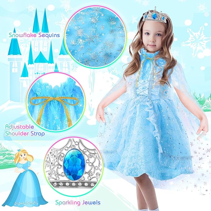 Princess Dress Up, Dress Up Clothes for Girls 3-6, Cosplay Princess Costume Gift Set with Princess Dresses and Princess Toys, Pretend Play Toddler Girl Toys, Halloween Christmas Birthday Gift
