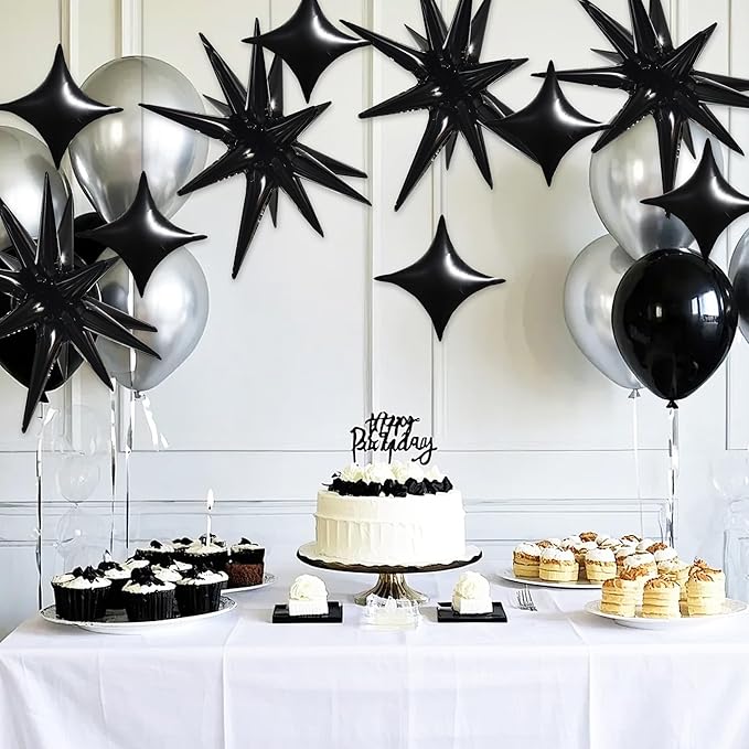 TONIFUL 18Pcs 22Inch Black Large Explosion Star Mylar Balloons and 10Inch Four Pointed Star Balloons Set for Christmas New Year Birthday Wedding Bridal Shower Anniversary Photo Booth Supplies
