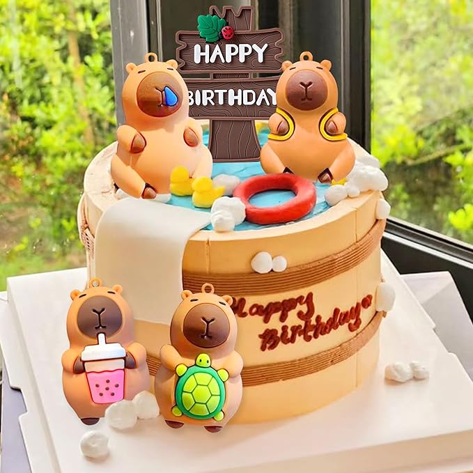Capybara Cake Topper Capybara Birthday Decorations Cute Animal Cake Decoration Capy Happy Birthday Party Supplies Favors Mini Blowfish Baby Shower Decor
