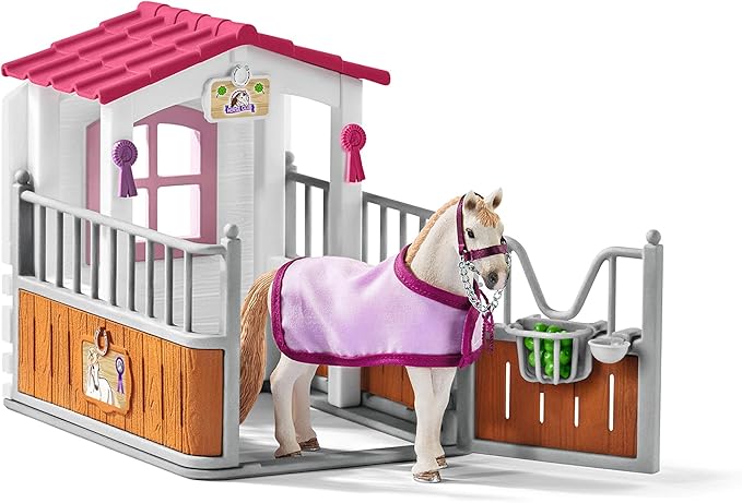 Schleich Horse Club 12pc Horse Figurine and Stable Playset - Realistic Detailed Horse Stall with Lusitano Horse Figure for Playtime and Imagination, Toy for Boys and Girls - Kids Ages 5+