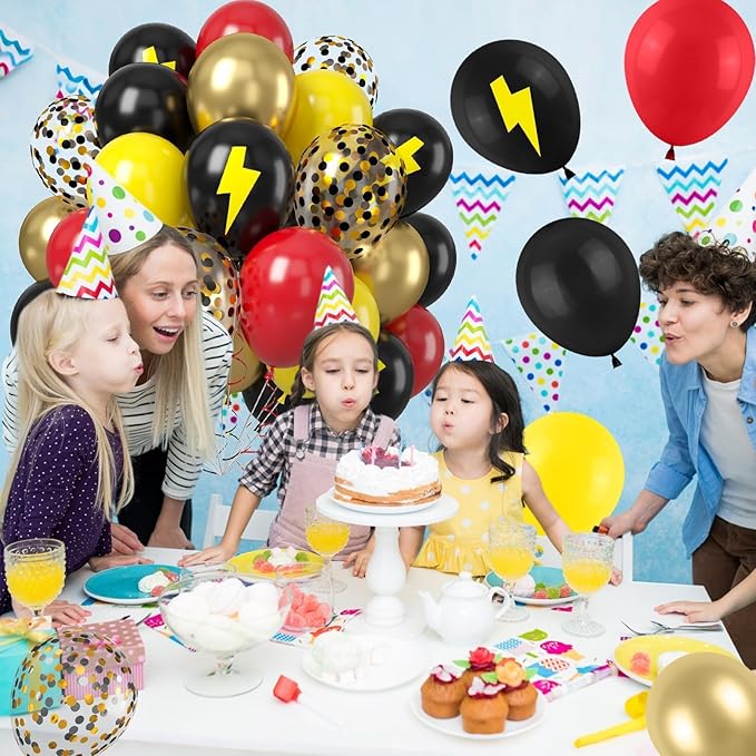 Red Black Yellow Balloons,12inch Black Yellw Red Party Balloons with Printed Latex Balloon Black Yellow Confetti Decoration for Themed Birthdays Baby Showers Holiday Party