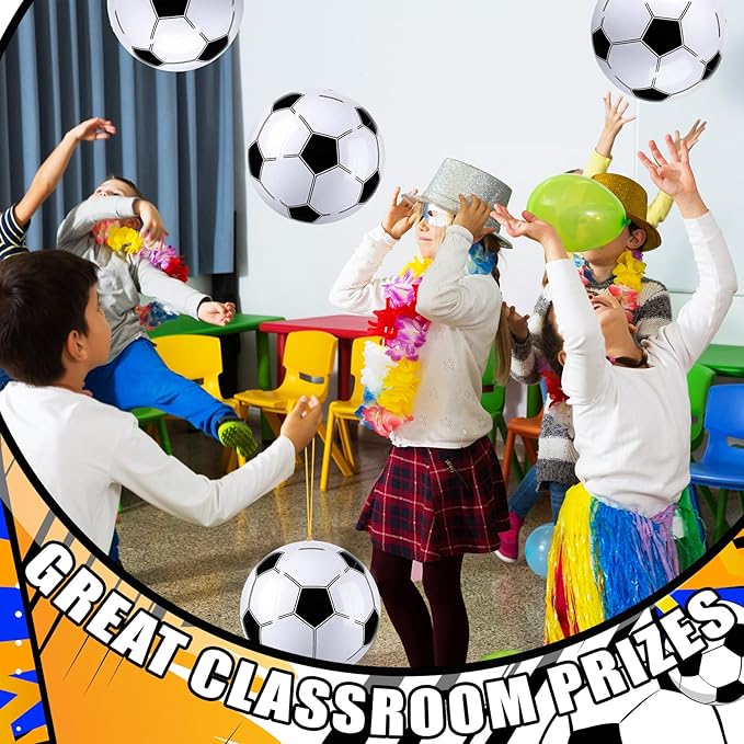 12 Pcs Soccer Party Favors Punching Balloons for Kids PVC Inflatable Punch Balloon Bouncy Balls with Rubber Band Handle Goodie Bags Stuffers for Soccer Birthday Supplies Pool Decoration