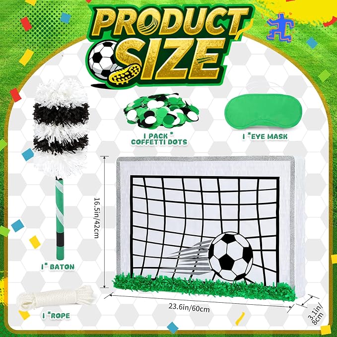 Large Soccer Ball Piñata-Soccer Party decoration Pinata with Blindfold Bat for Kids Sports Themed Birthday Party Supplies
