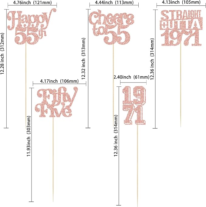 Gyufise 15Pcs Happy 55th Birthday Centerpiece Sticks Fifty Five Straight Outta 1971 Table Flower Centerpieces Sticks Cheers to 55 Decorations for 55th Birthday Party Supplies Rose Gold