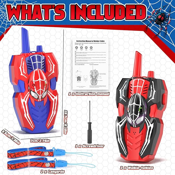 Walkie Talkies for Kids, Spider Toys 2 Pack Outdoor 2 Way Radio Toy Gifts Camping Brithday Gift Walkie Talkies for 3 4 5 6 7 8 9 10 Year Old Boys