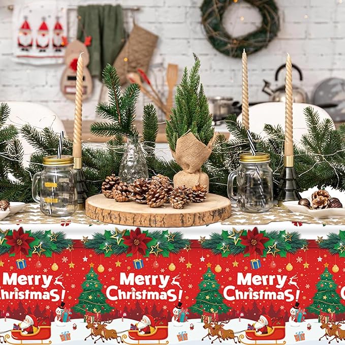 4 Pack Christmas Table Cloth Christmas Party Tablecloth Xmas Party Decoration Christmas Party Table Cover Xmas Table Cover with Christmas Tree and Snowflake 51 X 86 in