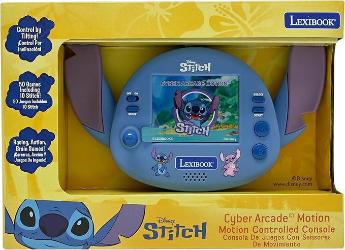 Lexibook, Disney Stitch , Compact Portable Cyber Arcade Console, 50 Games, LCD Colour Screen, Battery-Powered, JL3180D