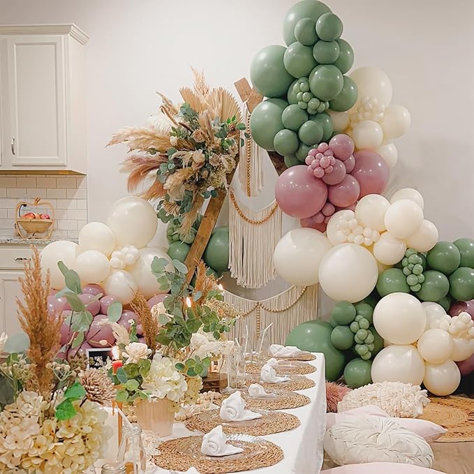 Pink and Green Balloons Retro Sage Green Pink Metallic Gold Confetti Balloons Olive Green Gold Pink Beige Latex Balloon for Easter Jungle Safari Christmas Woodland Birthday Party Decorations