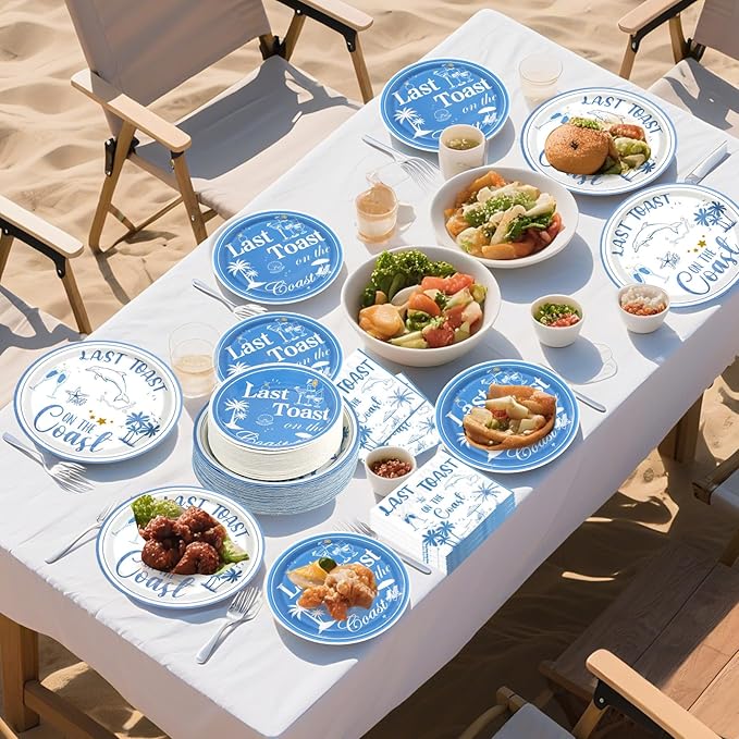 180PCS Last Toast on the Coast Party Supplies Serve 60,Coastal Bachelorette Party Paper Plates and Napkins Kit for Bridal Wedding Girl Birthday Baby Shower Decoration