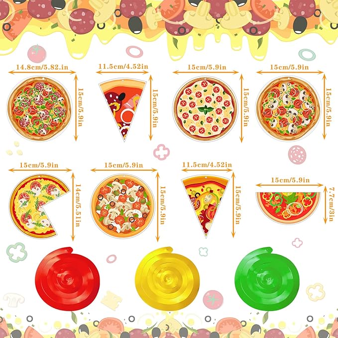 Teling 48 Pcs Pizza Party Decorations Hanging Swirls, Turtle Pizza Theme Birthday Supplies for Adult, Italian Food Party Ceiling Streamers for Classroom & Family Gathering