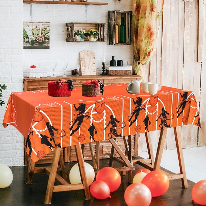 Basketball Tablecloth - 51 x 86 Inch Plastic Table Cover, Party Decorations for Boys Basketball Theme Birthday Party Supplies