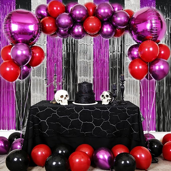 TONIFUL Black Silver Hot Pink Door Streamers,Black and Pink Photo Booth Backdrop Metallic Streamers Foil Fringe Curtain for Birthday,New Year,Graduation,Grad,Baby Shower Party Streamers Decoration
