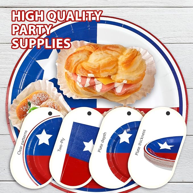 96Pcs Chile Flag Party Supplies Chilean Flag Plates and Napkins National Country Decoration Chile Themed Tableware Set for Chilean Patriotic Country Festival Party Supplies，Serves 24
