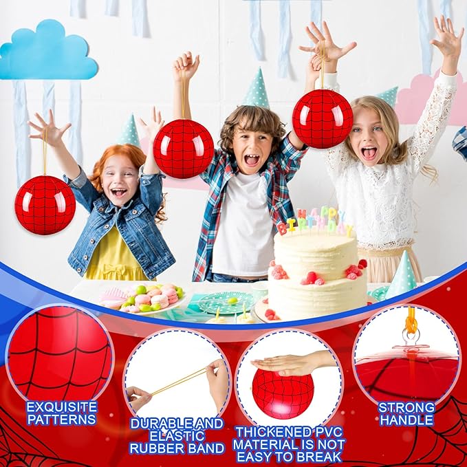 12 Pcs Spider Party Favors Punching Balloons for Kids Spider Web PVC Inflatable Punch Bouncy Balloon Heavy Duty Goodie Bags Stuffers Classroom Rewards Carnival Toy Prizes