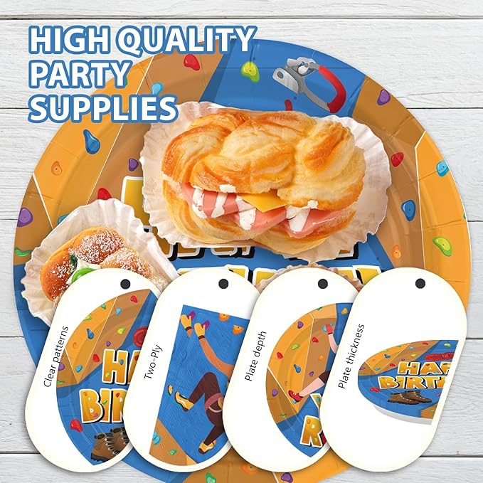 96 Pcs Rock Climbing Plates and Napkins Climbing Birthday Party Supplies Adventurer Climber Sport Tableware Set for Kids Adults Sports Theme Birthday Party Supplies, Serves 24